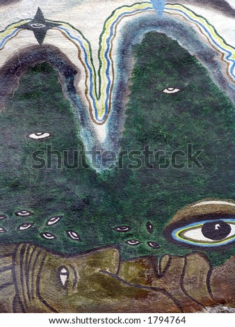 Wall painting of earth with eyes