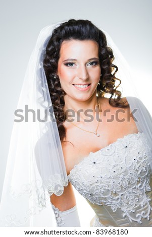 stock photo Studio portrait of attractive bride wearing elegant wedding 