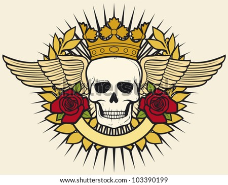 Logo Design Vector Free on Skull Symbol   Skull Tattoo Design  Crown  Laurel Wreath  Wings  Roses