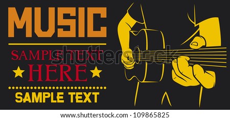 acoustic guitar playing - vector background (man plays a guitar, playing acoustic guitar, musical poster design, music design)