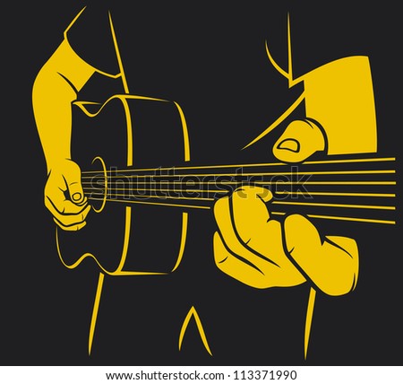 acoustic guitar playing (man plays a guitar, playing acoustic guitar, musical poster design, music design)