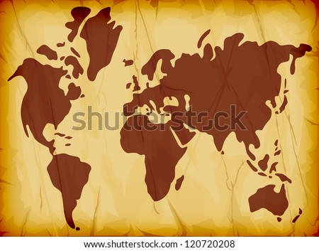 world map illustration on old paper background (world map illustration on grungy old paper)