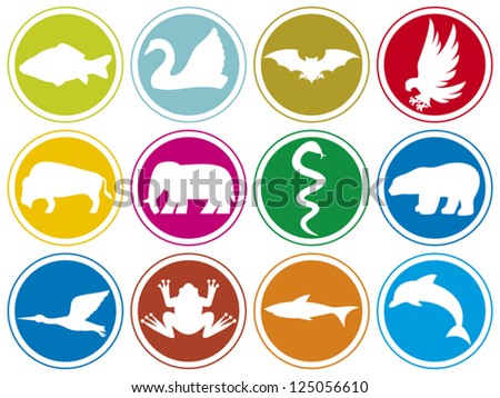 animals icons buttons (animal icons set, animal icons collection, animal buttons, eagle, bird, elephant, snake, bear, dolphin, swan, bat, buffalo, stork, frog, shark carp fish)