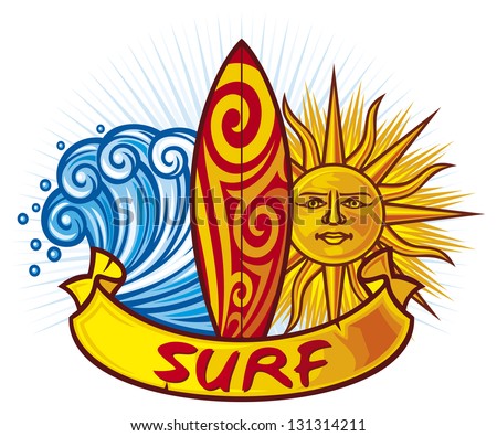 surf design (surf board illustration, surfboard symbol, surfboard label, surf sign)
