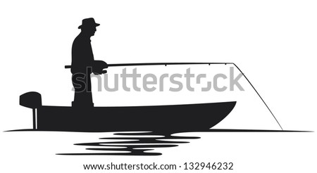 Man in Fishing Boat Silhouette Clip Art