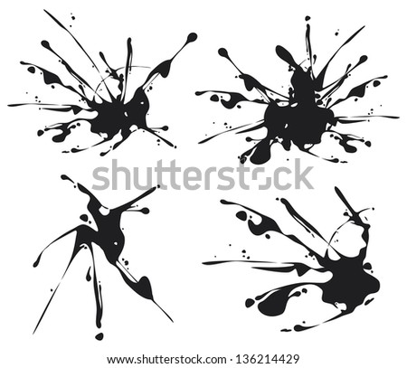 black stains (black ink blot, ink spots, ink set, ink splashes, black blots, grunge paint stains)