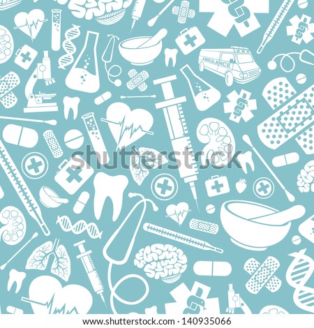 background with medical icons (medical background, medical icon set, human lungs, first aid medical sign, stethoscope, brain, syringe, DNA strand, heart, first aid)