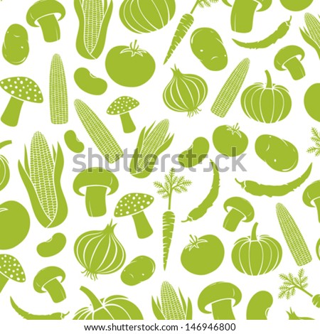 seamless pattern with vegetables (vegetable background, vegetables seamless background, corncob, onion, tomato, mushroom, potato, chili pepper, beans, pumpkin, carrot)