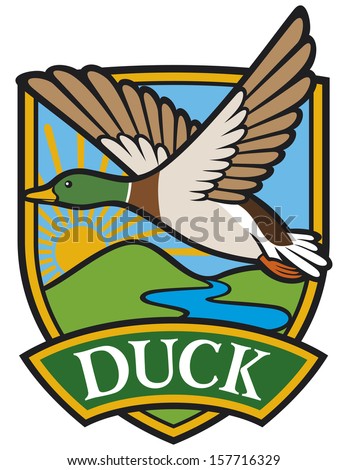 mallard duck flying emblem (bird duck, flying duck, hunting ducks symbol)