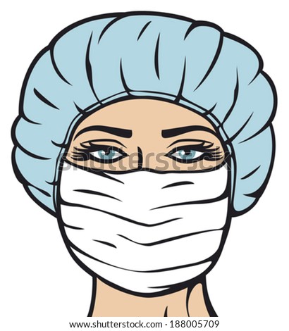 woman doctor in surgical mask  (nurse with mask and cap, female doctor in mask)