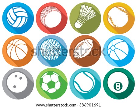 sport ball flat icons (beach ball, tennis ball, american football ball, soccer ball, volleyball ball, basketball ball, baseball ball, bowling ball, cricket ball, badminton ball, billiard ball)