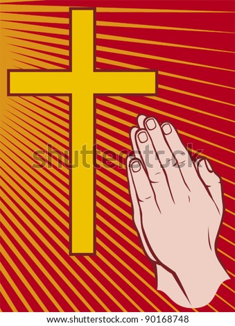 Praying hands and cross(vector illustration of hands folded in prayer)