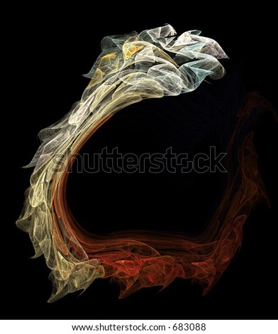 Abstract artificial computer generated iterative flame fractal art image of a snake