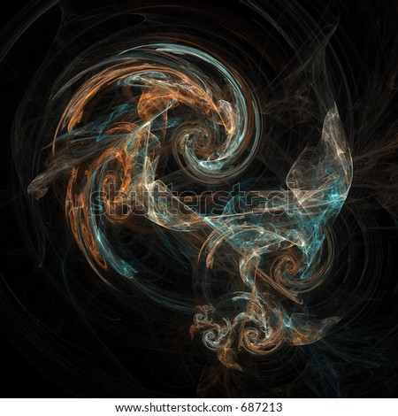 Abstract artificial computer generated iterative flame fractal art image of a vortex