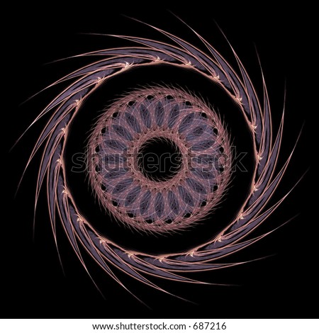 Abstract artificial computer generated iterative flame fractal art image of a symmetrical circle