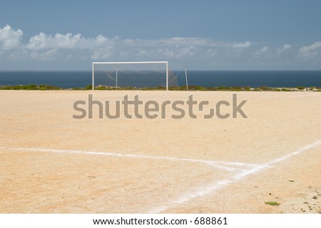 Football ground field in front of the Atlantic ocean, Portugal