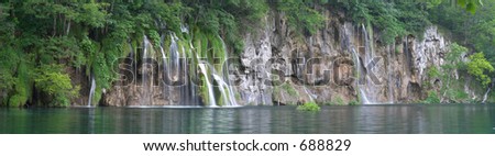 Panoramic long exposure image of waterfall in Plitvice lake (Plitvicka jezera) natural national park, Croatia