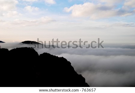 Sky, fog and black mountain, Valtrebbia, Italy