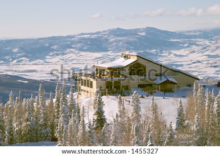 Gondola building at winter, Steamboat ski resort, Colorado, United States