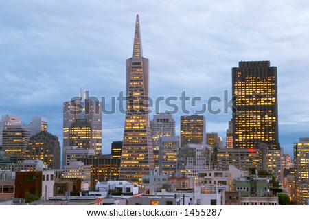 stock photo Sunset on skyscrapers in downtown San Francisco California