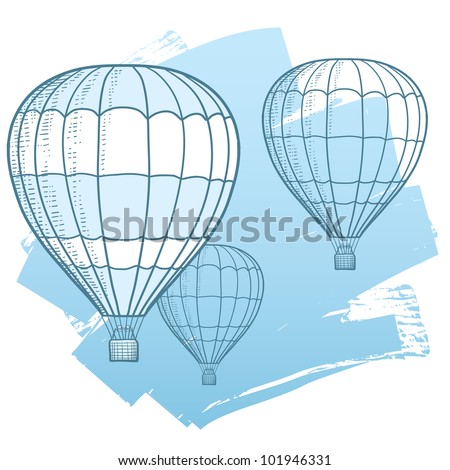 Drawing Illustration of hot air balloons floating in the sky. Represents freedom, travel, mobility, and fun. Vector eps10.