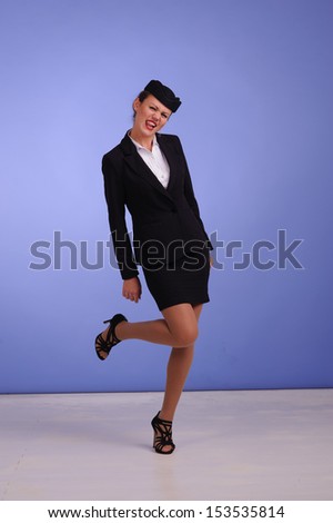 beautiful young flight attendant in black clothing