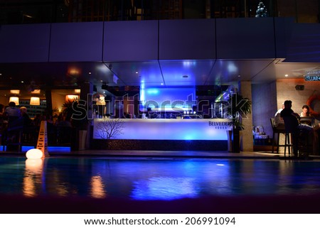 KUALA LUMPUR-APRIL 25: sky bar interior on April 25, 2014 in Kuala Lumpur, Malaysia. K.L. is the federal capital and most populous city in Malaysia for shopping, clubbing and tourism
