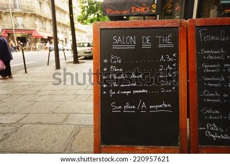 PARIS - SEPTEMBER 06: cafe exterior on September 06, 2014 in Paris, France. Paris, aka City of Love, is a popular travel destination and a major city in Europe
