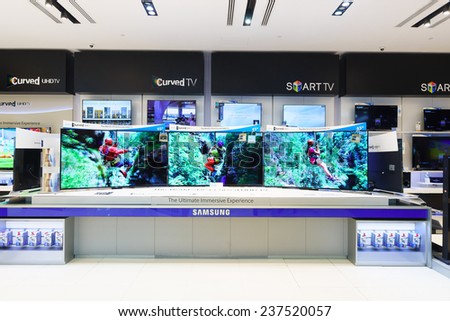 DUBAI - OCTOBER 15: gadgets and electronics devices shop in the Dubai Mall on October 15, 2014 in Dubai, UAE. The Dubai Mall it is part of Downtown Dubai complex, and includes 1,200 shops.