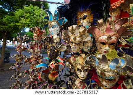 VENICE - SEPTEMBER 14: street carnival mask shop  on September 14, 2014 in Venice, Italy. The Carnival of Venice is an annual festival, held in Venice, Italy.
