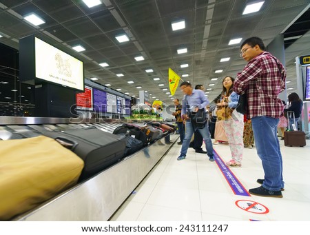BANGKOK, THAILAND - NOV 07: Suvarnabhumi Airport baggage claim area on November 07, 2014. Suvarnabhumi Airport is one of two international airports serving Bangkok