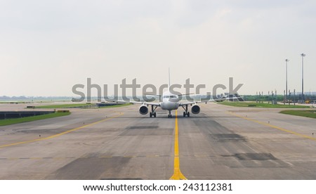 Jet aircraft ready for take-off at Suvarnabhumi Airport in Bangkok