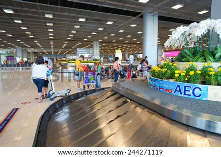 BANGKOK, THAILAND - NOV 11: Suvarnabhumi Airport baggage claim area on November 11, 2014. Suvarnabhumi Airport is one of two international airports serving Bangkok