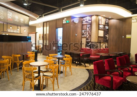 SHENZHEN, CHINA-JAN 22: Pacific Coffee interior on January 22, 2015. Pacific Coffee Company is a Pacific Northwest U.S.- style coffee shop group originating from Hong Kong
