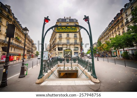 PARIS - SEPTEMBER 05, 2014: Paris Metropolitain entrance. The Paris Metro or Metropolitain is a rapid transit system in the Paris Metropolitan Area