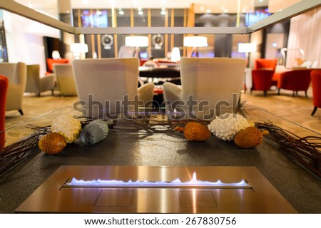 MOSCOW, RUSSIA - MARCH 29, 2015: Hilton hotel interior. Hilton Hotels & Resorts is an international chain of full service hotels and resorts and the flagship brand of Hilton Worldwide