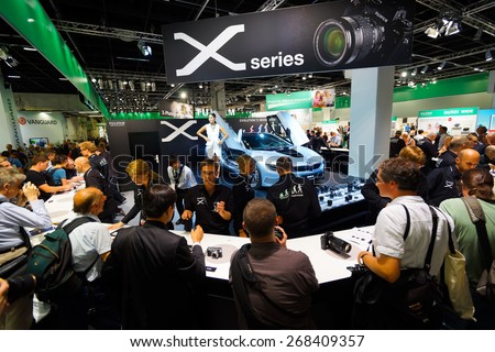 COLOGNE, GERMANY - SEPTEMBER 19, 2014: Photokina Exhibition interior. The Photokina is the world\'s largest trade fair for the photographic and imaging industries