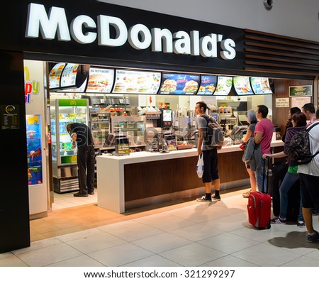 PRAGUE, CZECK REPUBLIC - AUGUST 16, 2015: McDonald\'s restaurant. McDonald\'s is the world\'s largest chain of hamburger fast food restaurants, founded in the United States.