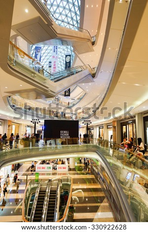 SHENZHEN, CHINA - OCTOBER 15, 2015: KK Mall shopping mall interior. KK Mall is high-end shopping mall in Shenzhen, within walking distance of both Citic Plaza and MixCity.