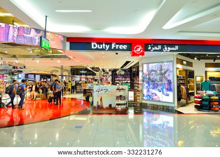 DUBAI - SEPTEMBER 08, 2015: interior of Dubai Duty Free. Dubai Duty Free is the largest single airport retail operation in the world