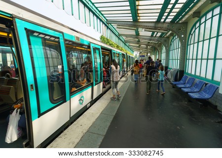 PARIS - SEPTEMBER 10, 2014: interior of Paris Metropolitain station. The Paris Metro or Metropolitain is a rapid transit system in the Paris Metropolitan Area