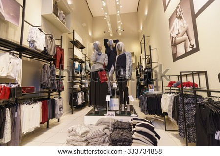 COLOGNE, GERMANY - SEPTEMBER 19, 2014: interior of shopping store in Cologne. Shopping in Cologne can be done easily within walking distance.