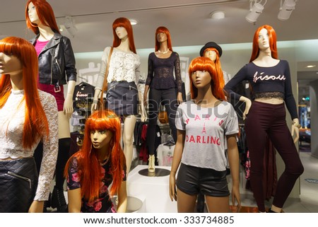 COLOGNE, GERMANY - SEPTEMBER 19, 2014: interior of shopping store in Cologne. Shopping in Cologne can be done easily within walking distance.