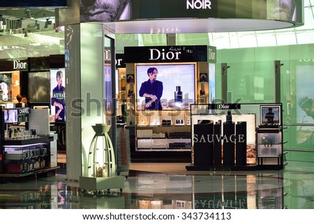 DUBAI - NOVEMBER 16, 2015: interior of Dubai Duty Free Level. Dubai Duty Free is the largest single airport retail operation in the world