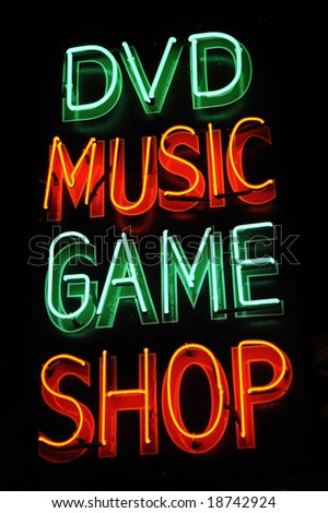 neon signboard of music shop