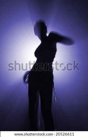 silhouette of dancing woman in blue colour
