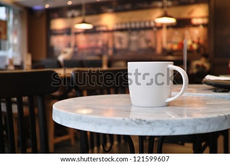 closeup of a cup of coffee at coffee shop