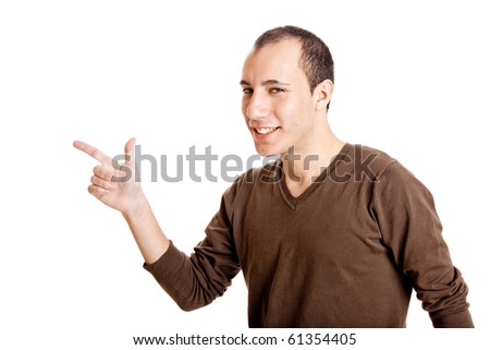 stock photo Portrait of a smart guy pointing to something 