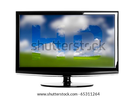 Modern HD TV showing a beautiful green landscape