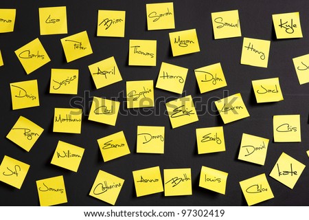 Yellow paper notes with male and female names